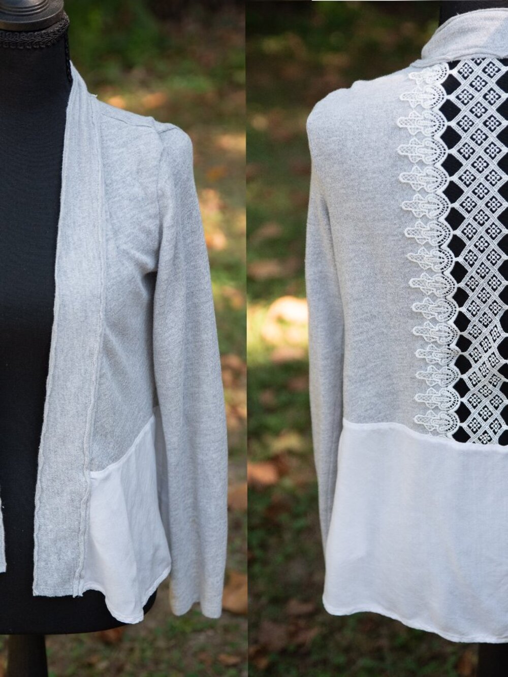 Maurices Size Small heather grey open-front cardigan asymmetric white contrast t